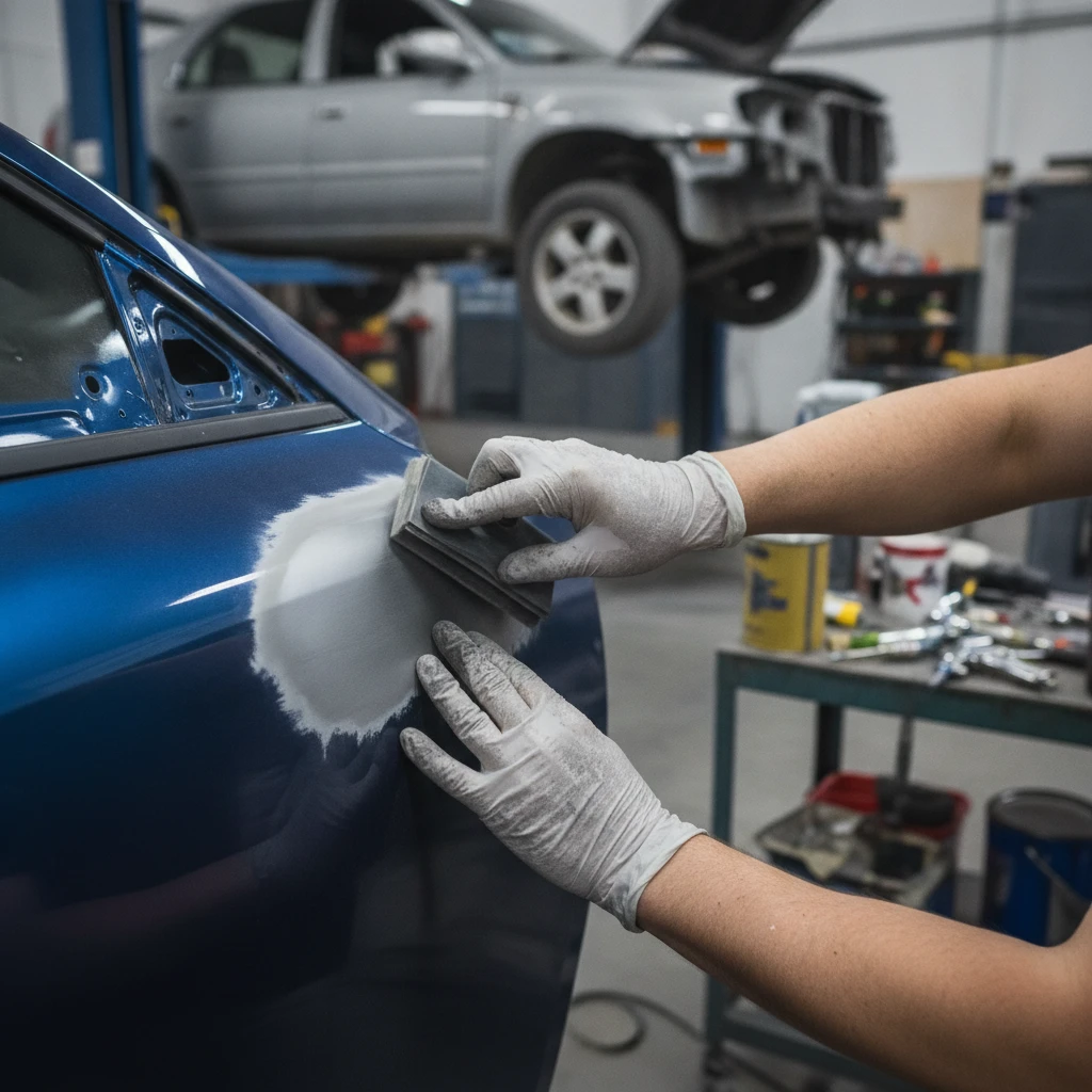 Houston car painting guide — repair work underway at a Houston auto body shop