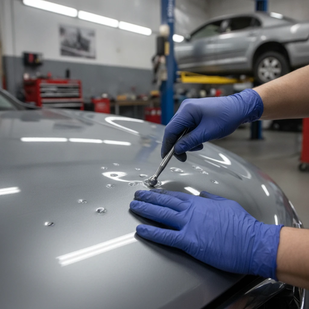 The hail damage repair cost Houston repair process at a Houston auto body shop