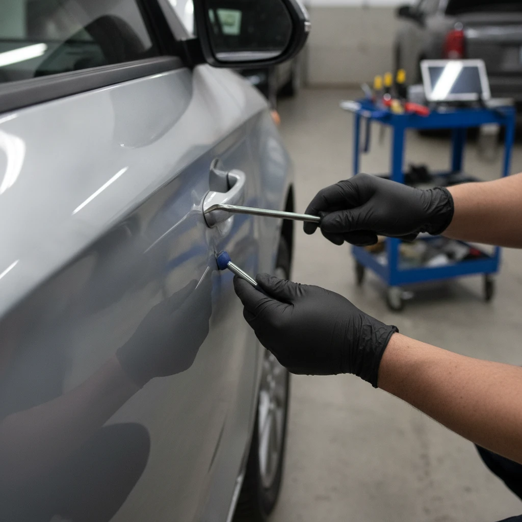 The paintless dent removal houston tx repair process at a Houston auto body shop