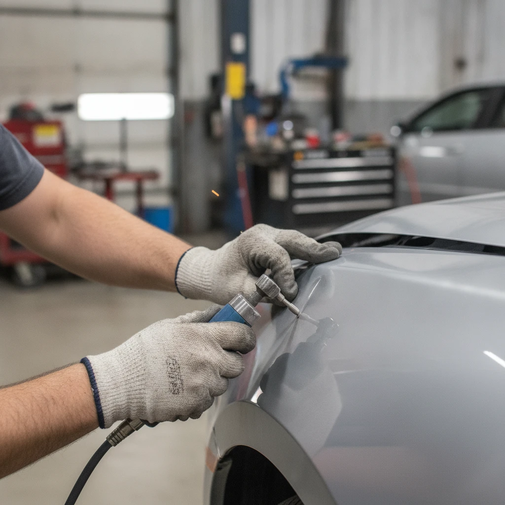 best auto collision center near me — repair work underway at a Houston auto body shop