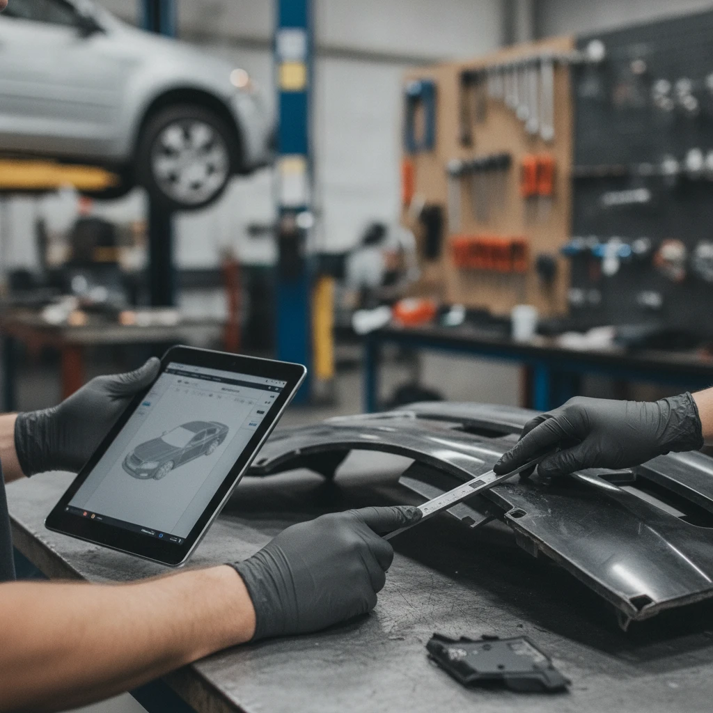 insurance estimate supplement collision — repair work underway at a Houston auto body shop