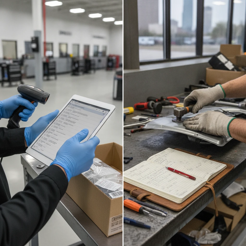 DRP shop vs independent body shop — repair work underway at a Houston auto body shop