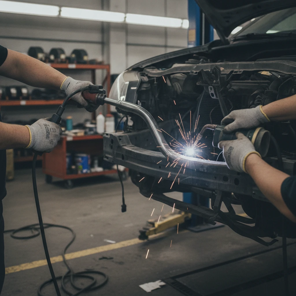 houston car accident body shop — repair work underway at a Houston auto body shop
