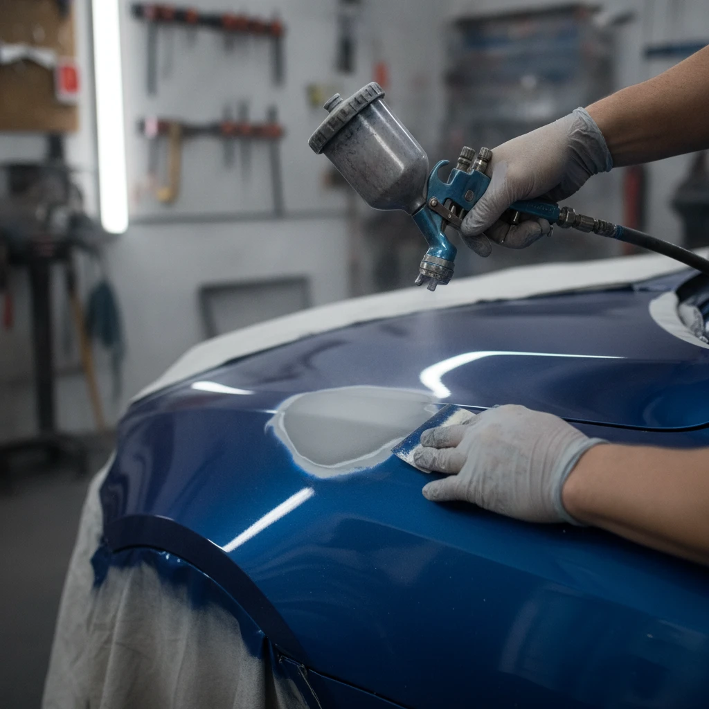 car painting houston — repair work underway at a Houston auto body shop